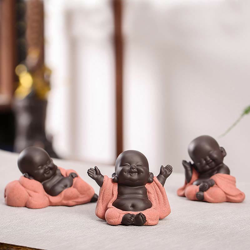 Buddha Stones Zawsze Uśmiechnięty Śmiejący się Budda Bogactwo Szczęście Fioletowa Glina Dekoracja Statuy Maitreya - image 12