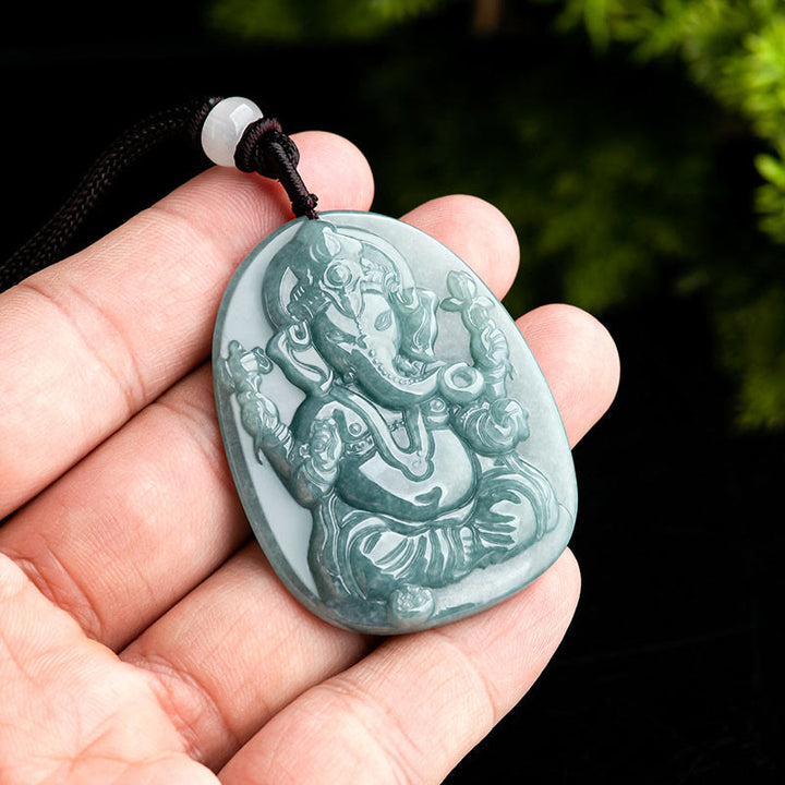 Buddha Stones Naturalny Jadeit Ganesh Ganpati Ochrona Słonia Amulet Naszyjnik Wisiorek