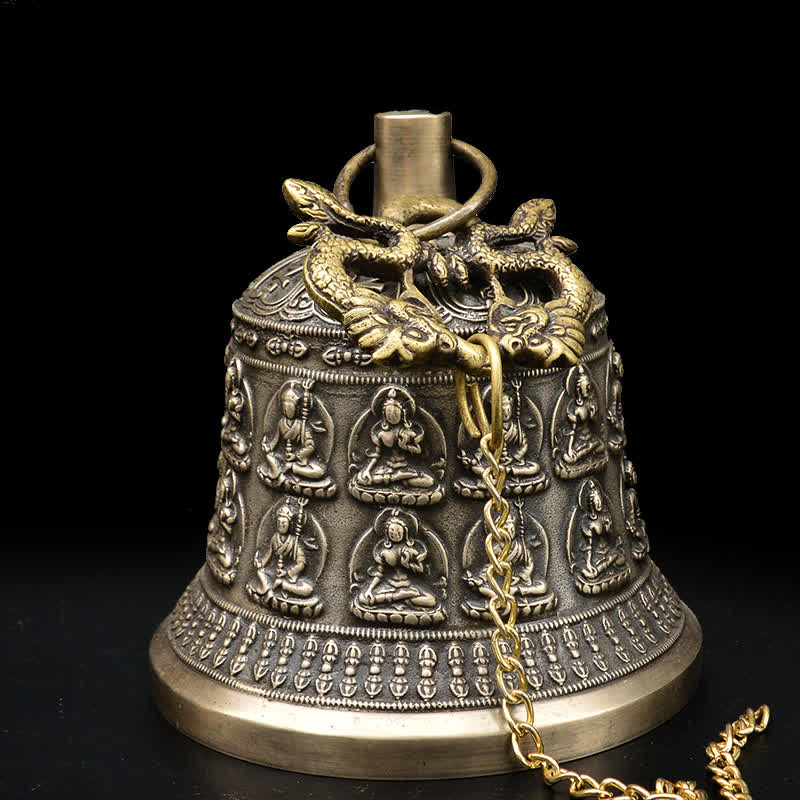 Tybetański grawerowany Budda Smok Wiatr Dzwon Miedziany Szczęście Dekoracja Ścienna - image 1