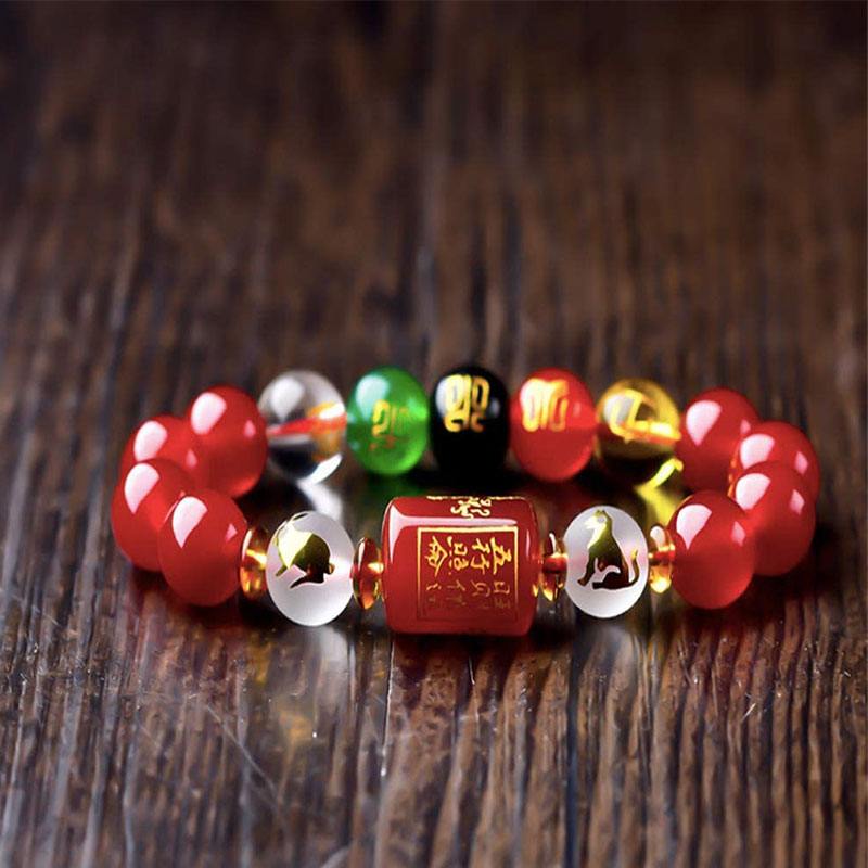 Buddha Stones Chiński Zodiak Feng Shui Obsydian Pięcioelementowy Bogactwo Bransoletka Porsperity