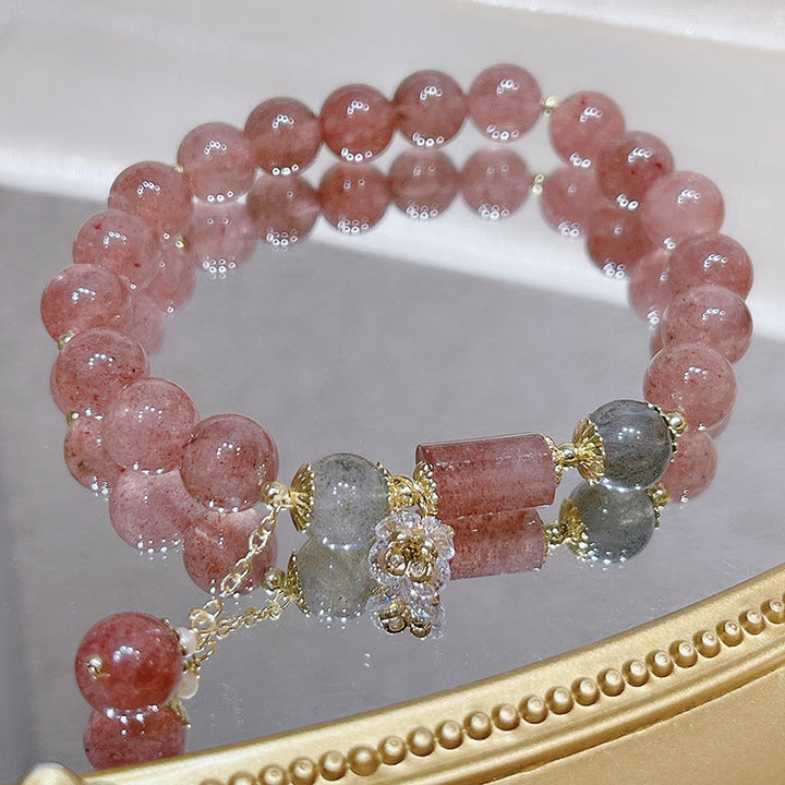 Bransoletka z Buddha Stones Naturalny Kwarc Truskawkowy Kamień Księżycowy Miłość