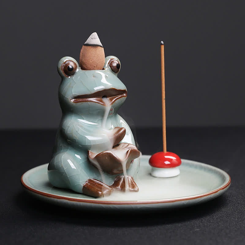 Medytacyjna Żaba Ceramiczny Lotos Uzdrawiający Kadzidełko