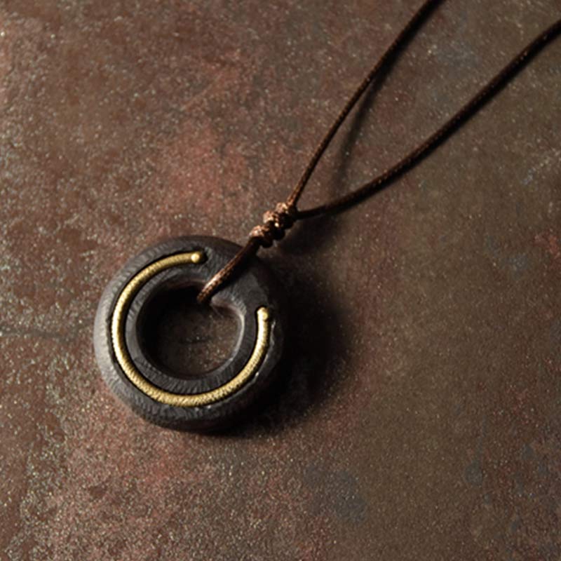 Buddha Stones Zen Circle Ebony Wood Peace Calm Naszyjnik Wisiorek - image 3
