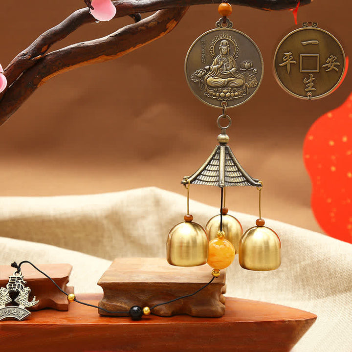 Feng Shui Miedziana Moneta Koi Ryba Bagua Kirin Dzwon Wiatrowy Dzwon Szczęścia Dekoracja Ścienna - Awalokiteśwara - image 6