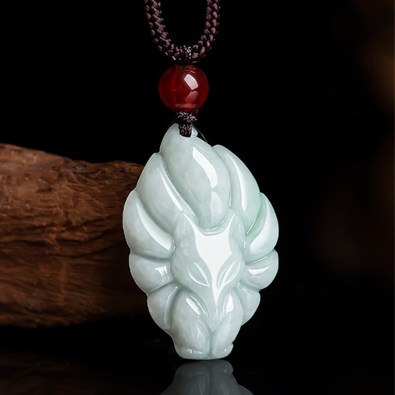 Buddha Stones Naturalny Jade Dziewięcioogonowy Lis Szczęście Dobrobyt Naszyjnik Wisiorek