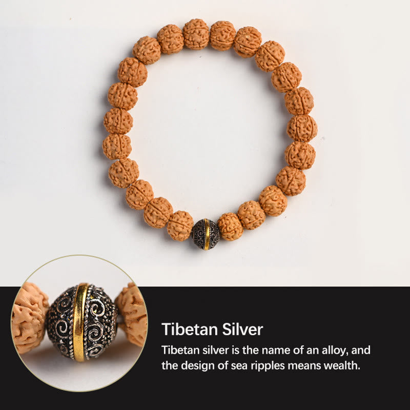 Buddha Stones Tybet Rudraksha Bodhi Seed Bransoletka Bogactwa Pomyślności