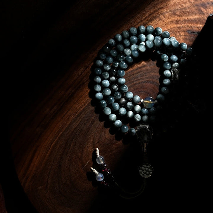 Buddha Stones 925 Srebro Sterling 108 Koraliki Mala Kamień Orle Oko Kamień Księżycowy Pozytywna Bransoletka