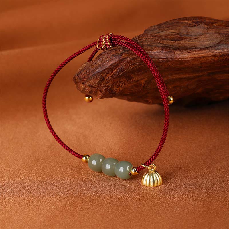 Buddha Stones Ręcznie Robione Hetian Jade Koraliki Lotus Pod Bransoletka Pleciona Dobrobyt Szczęście