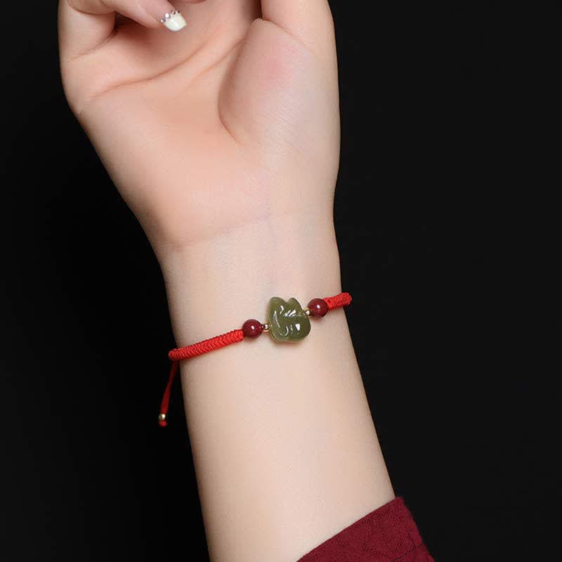 Bransoletka z koralików z jadeitu i obfitości z roku Królika Hetian Jade Bunny Cinnabar