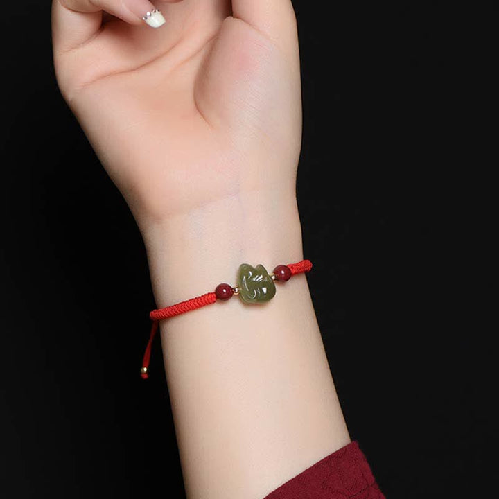 Bransoletka z koralików z jadeitu i obfitości z roku Królika Hetian Jade Bunny Cinnabar