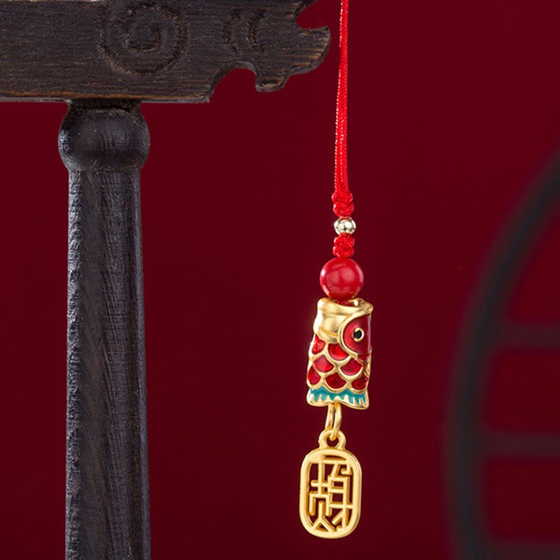 Buddha Stones Koi Ryba Cynober Przyciągający Bogactwo Życzenie Ruyi Urok Szczęścia Telefon Wiszący Dekoracja