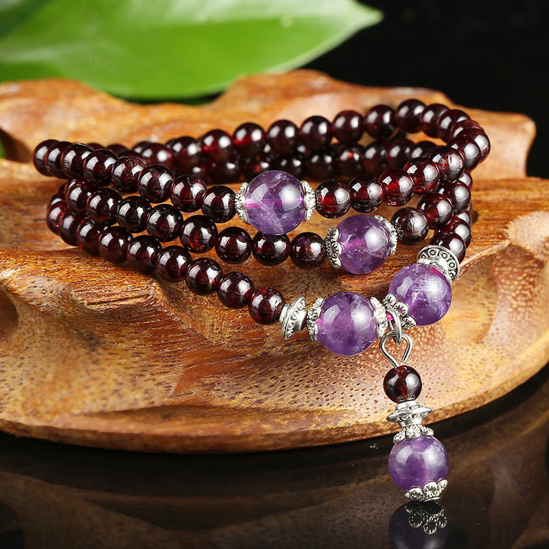 Bransoletka ochronna Buddha Stones Naturalny Granat Ametyst