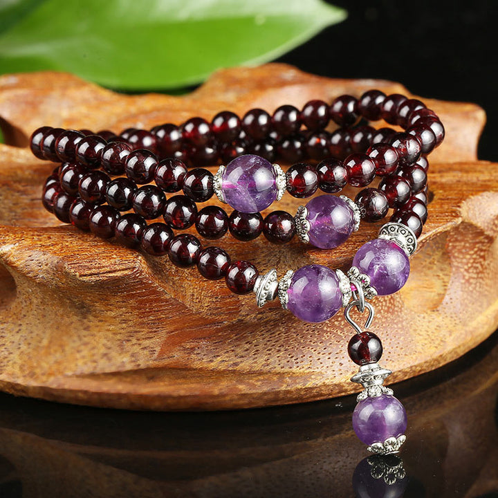Bransoletka ochronna Buddha Stones Naturalny Granat Ametyst