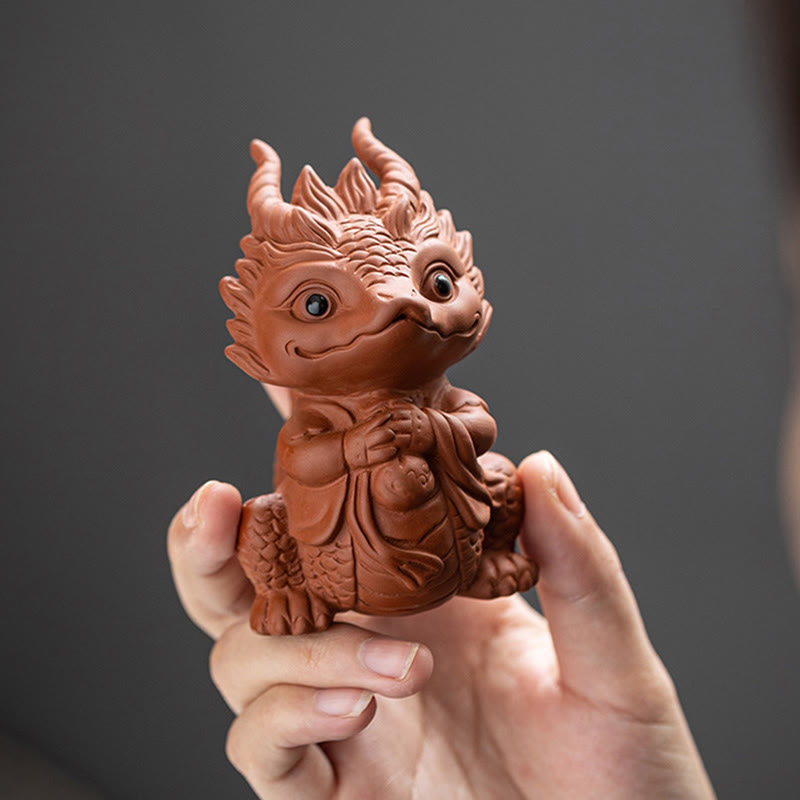 Buddha Stones Szczęście Smok Bogactwo Herbata Zwierzę Fioletowa Glina Figurka Dekoracja