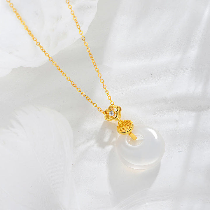 Buddha Stones 925 Srebro Sterling Biały Agat Fu Charakter Szczęście Szczęście Naszyjnik Wisiorek - image 2