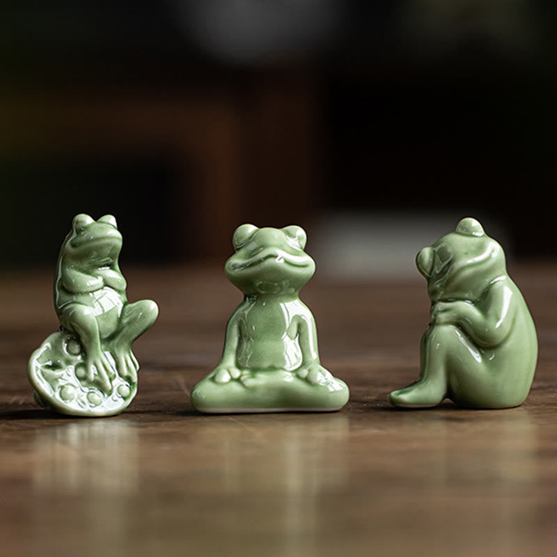 Buddha Stones Mini Mała Medytacja Lotos Spoczywająca Żaba Ceramiczna Bogactwo Szczęście Dom Herbata Figurka Dekoracja