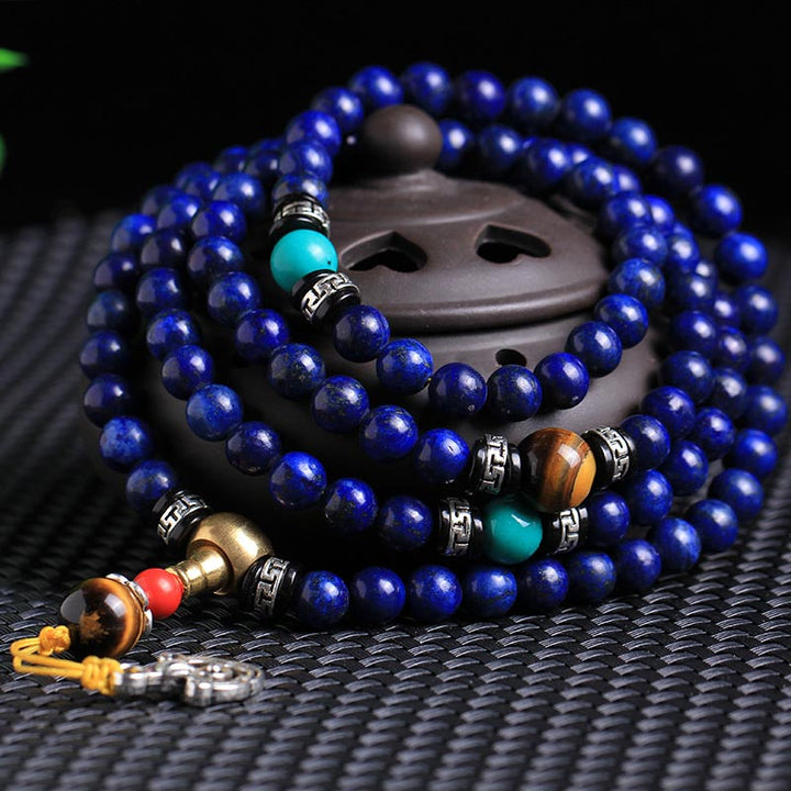 Buddha Stones 108 Koralików Lazuryt Pozytywna Bransoletka Mala