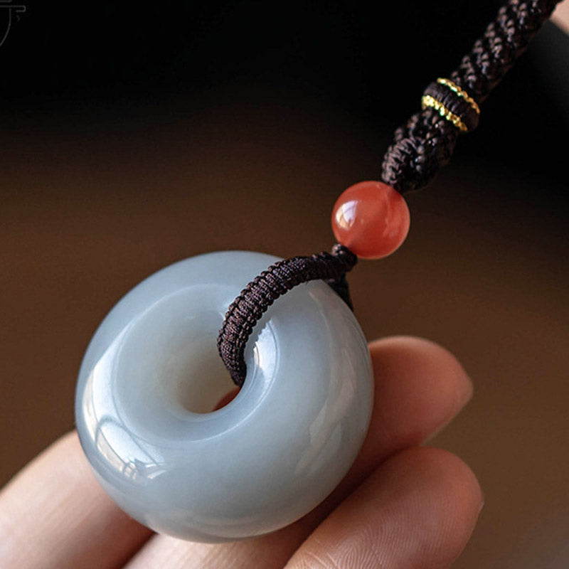 Buddha Stones Naturalny Okrągły Jadeit Szary Jadeit Klamra Pokoju Naszyjnik Szczęścia Wisiorek