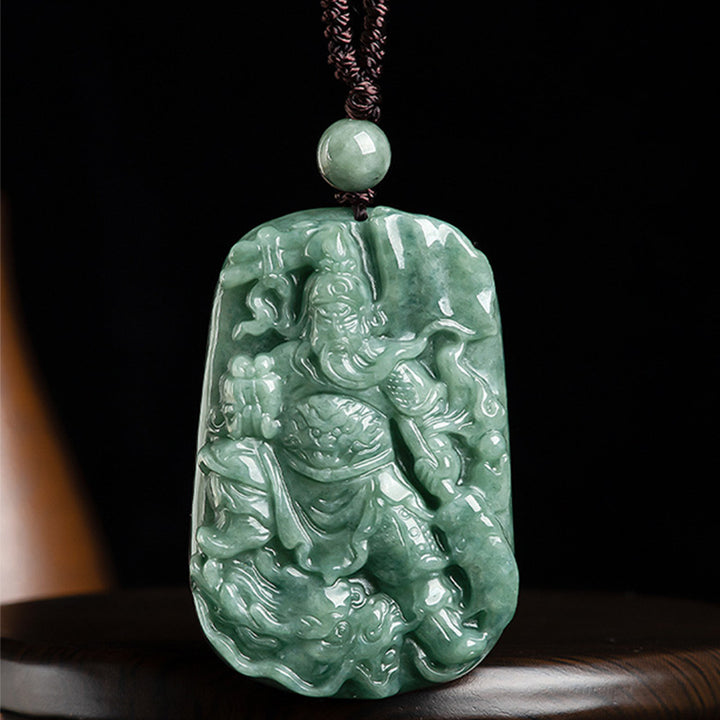 Naturalny Jade Guan Gong Amulet Naszyjnik Wisiorek Bogactwo