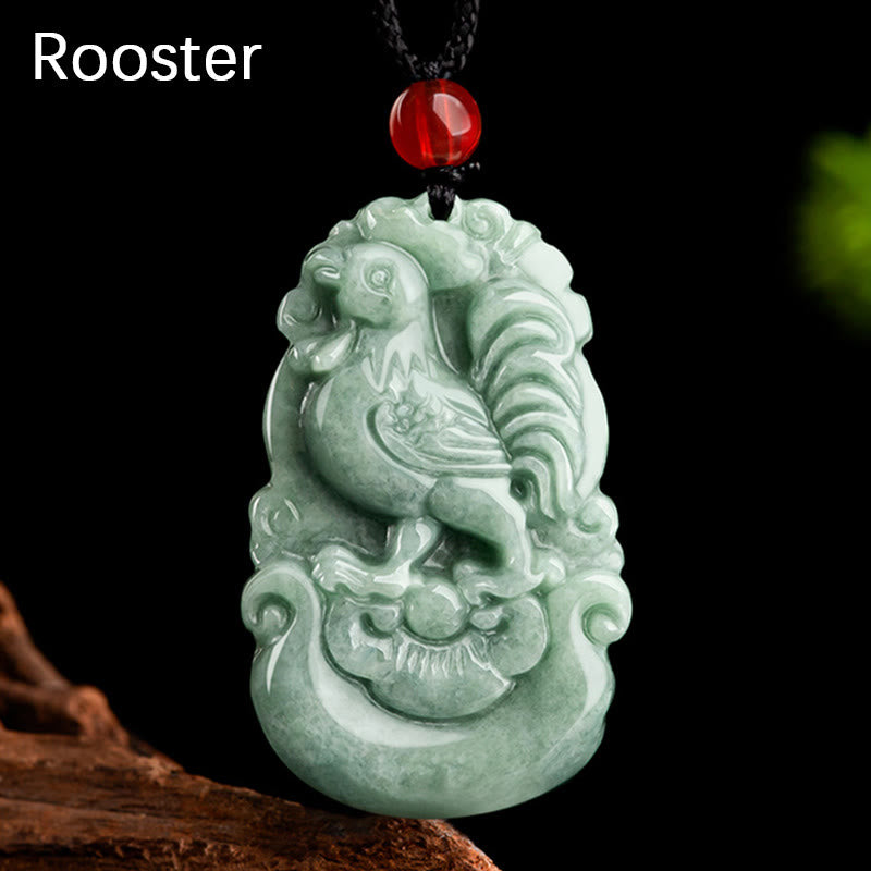 Buddha Stones Naturalny Zielony Jadeit 12 Chiński Zodiak Szczęście Dobrobyt Naszyjnik Wisiorek - Kogut - image 18