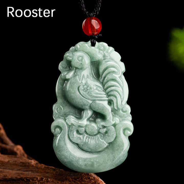 Buddha Stones Naturalny Zielony Jadeit 12 Chiński Zodiak Szczęście Dobrobyt Naszyjnik Wisiorek - Kogut - image 18