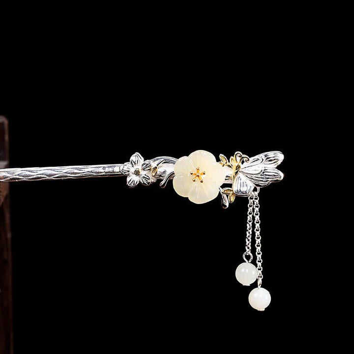 Spinka do włosów z kwiatem błogosławieństwa wykonana ze srebra próby 925 Hetian White Jade - image 6