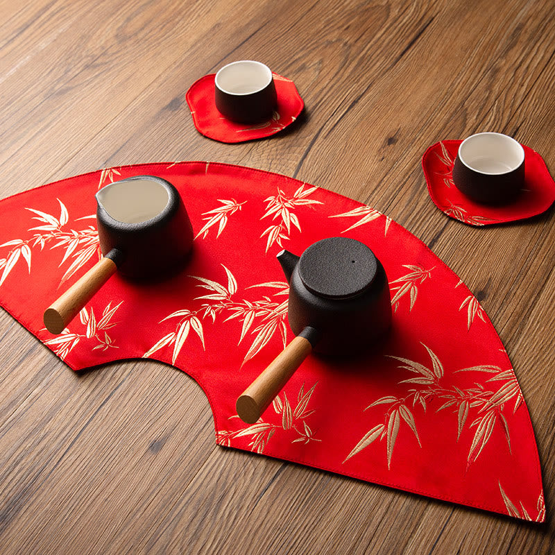 Podkładka pod Buddha Stones Vintage Sea Wave Bamboo Plum Blossom, podkładka pod kubek z haftem Kung Fu Tea Mat