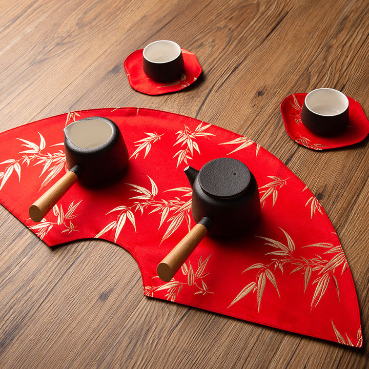 Podkładka pod Buddha Stones Vintage Sea Wave Bamboo Plum Blossom, podkładka pod kubek z haftem Kung Fu Tea Mat