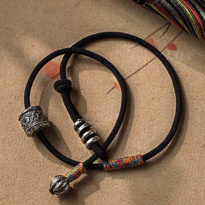 Buddha Stones Tybetańskie Om Mani Padme Hum Rzeźbiony Amulet Podwójnie Owijana Bransoletka