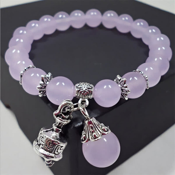 Bransoletka z koralików i kryształków chalcedonu w stylu vintage z dzwonkiem