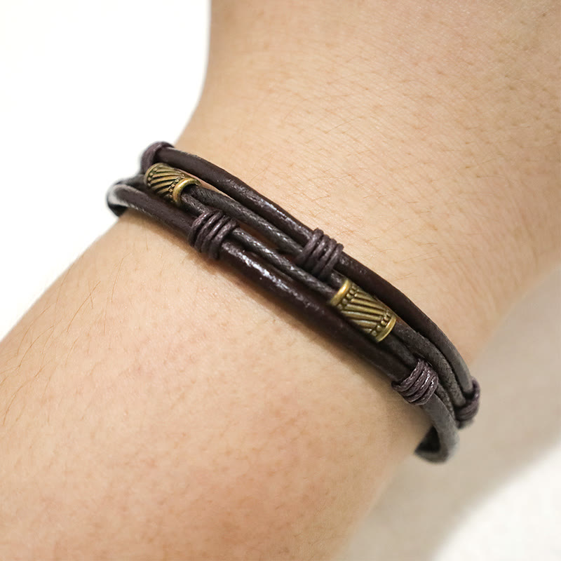 Bransoletka ze skóry Buddha Stones Vintage Wrist Band z brązowej liny warstwowej - image 5