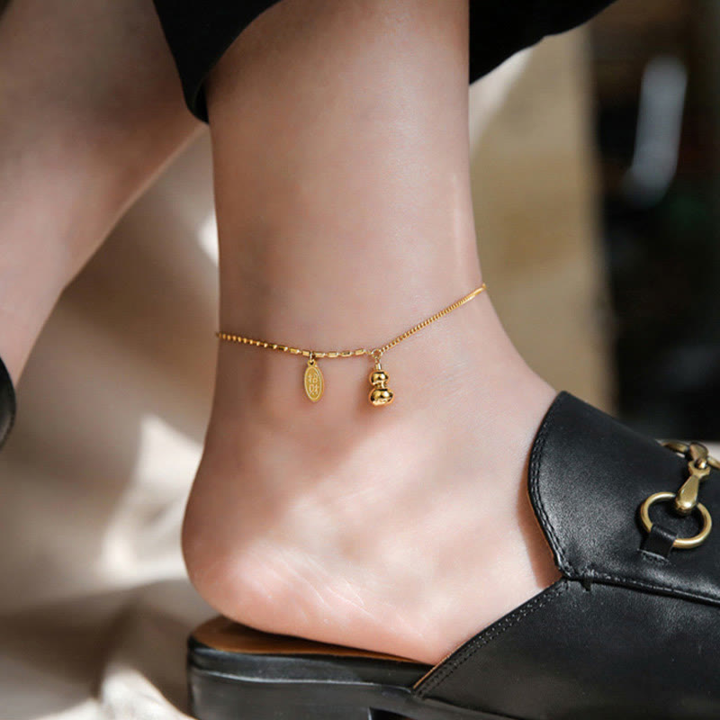 Bransoletka na kostkę Buddha Stones 18k Gold Lucky Gourd Design Wealth Buckle