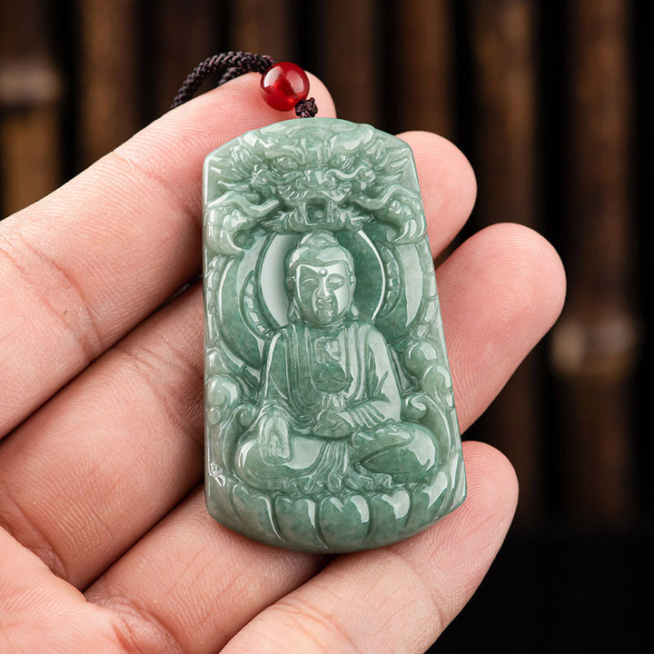 Buddha Stones Tathagata Budda Smok Jadeit Amulet Naszyjnik ze sznurka Spokój