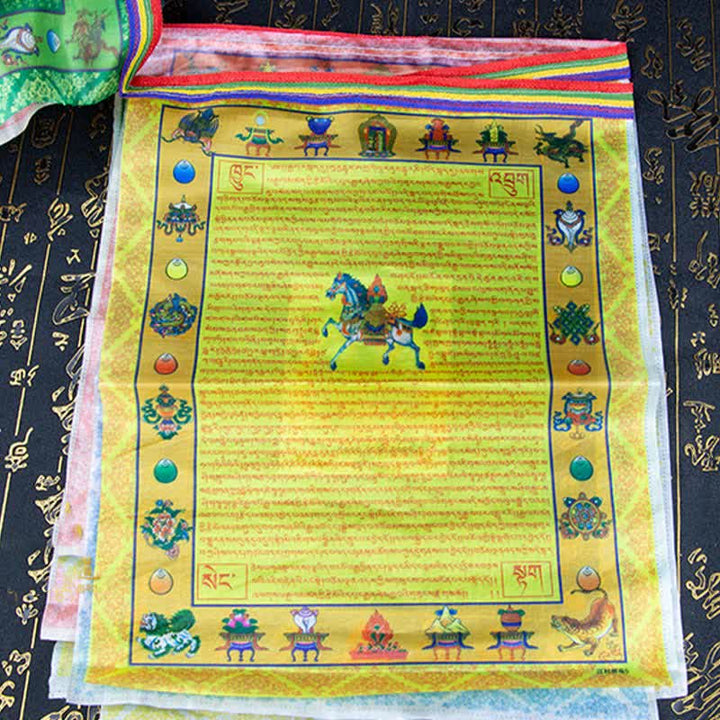 Buddha Stones Tybetańska flaga modlitewna z pięcioma kolorami Buddy Windhorse Tara, uzdrawiająca i pomyślna - image 8