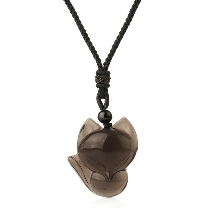 Buddha Stones Naturalny Czarny Obsydian Tygrysie Oko Lodowy Obsydian Lis Wisiorek Amulet Naszyjnik