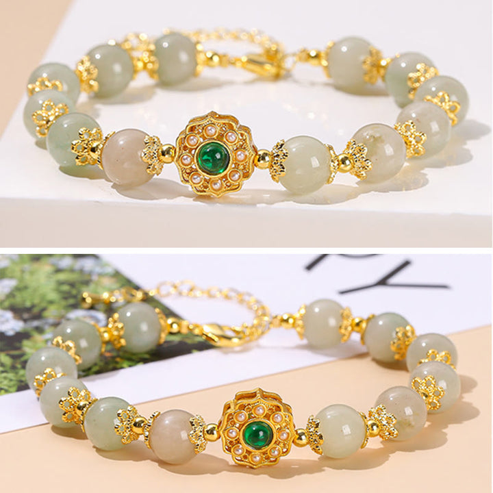 Bransoletka z naturalnego jadeitu i koralików Prosperity Buddha Stones