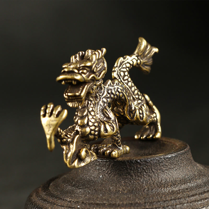 Buddha Stones Rok Smoka Mini Mosiężny Smok Ochrona Szczęścia Dekoracja Domu