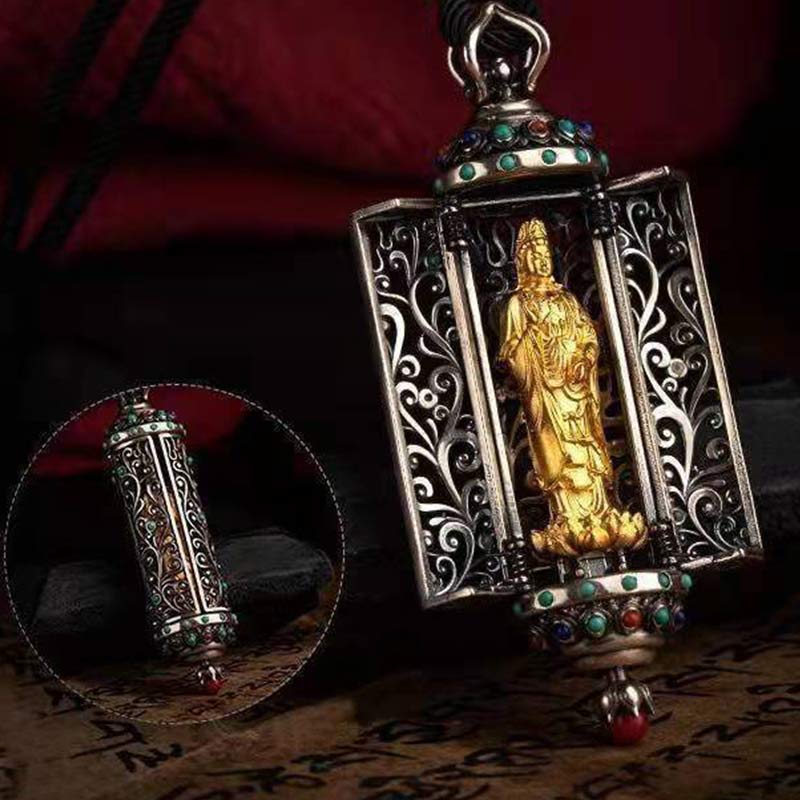 Buddha Stones Tybetańskie Awalokiteśwara Srebrna Dekoracja Ochrony Bogactwa