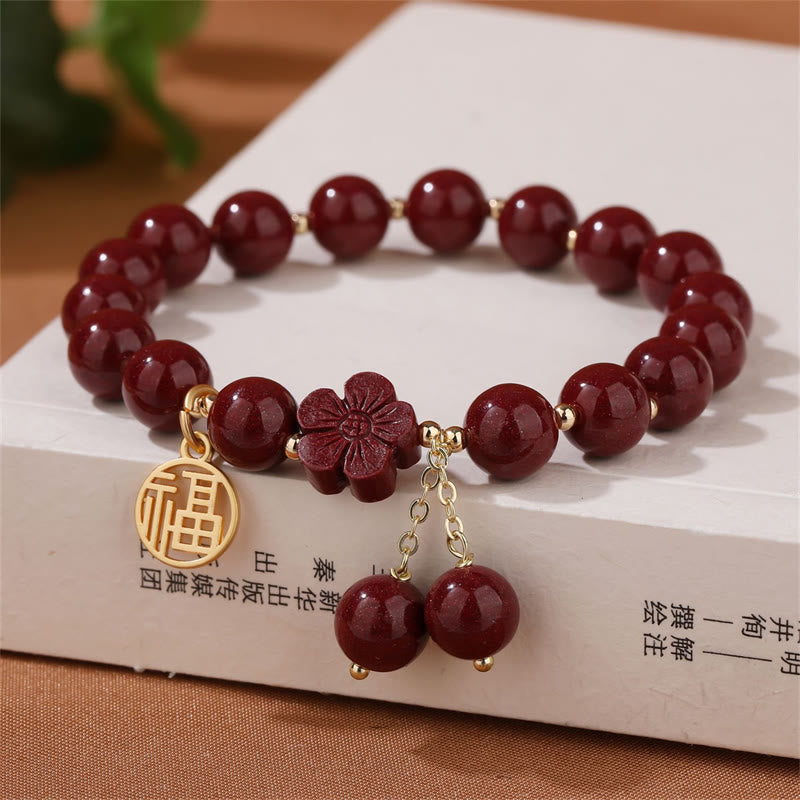 Bransoletka z błogosławieństwem kwiatów wiśni z Buddha Stones w kształcie cynobru Fu - Cynober (Spokój ♥ Koncentracja) - image 0