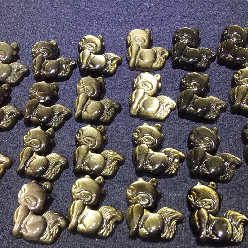 Buddha Stones Naturalny Tęczowy Obsydian Złoty Połysk Obsydian Dziewięcioogonowy Lis Pozytywny Naszyjnik Wisiorek