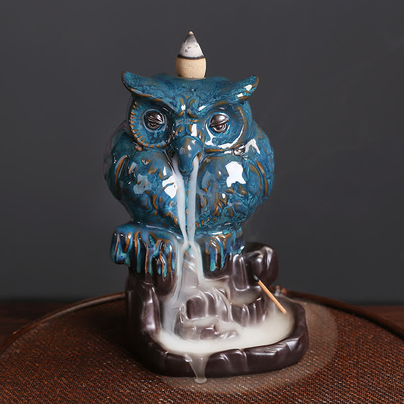 Buddha Stones Słodka Sowa Ceramiczna Fontanna Dymna Z Przepływem Wstecznym Medytacja Uzdrawiająca Kadzielnica Dekoracja