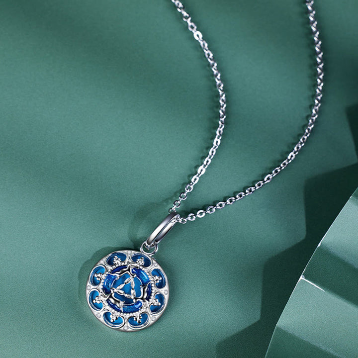 Buddha Stones 925 Srebro Sterling Okrągły Turkus Trzy Króliki Naszyjnik Wisiorek Równowaga
