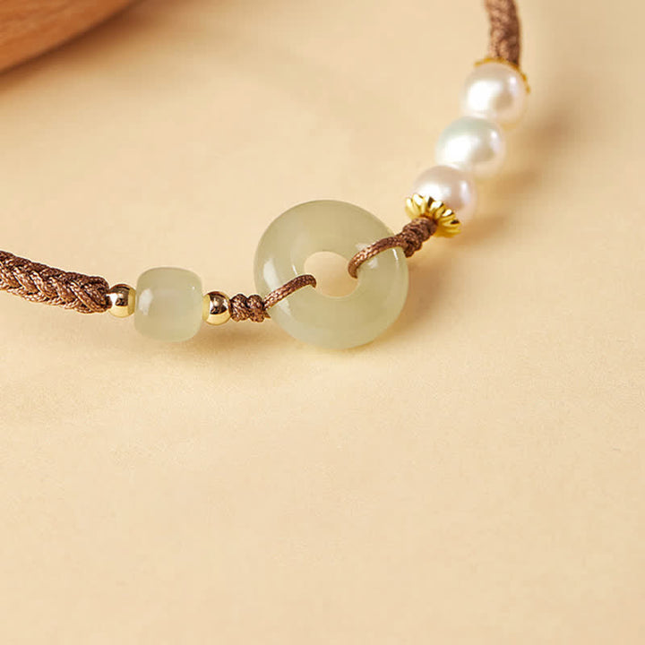 Bransoletka z naturalnych Buddha Stones Hetian Jade Pearl Peace Buckle Luck