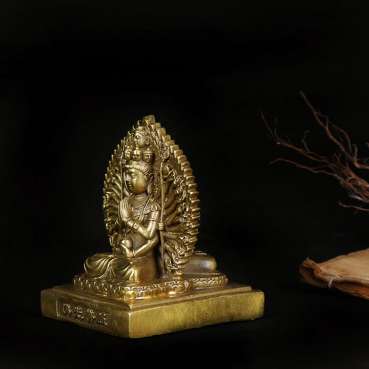Chenrezig Tysiącręka Figurka Awalokiteśwary Dwustronna Ochrona Kuan Yin Bodhisattwa Solidna Miedziana Statuetka Dekoracja