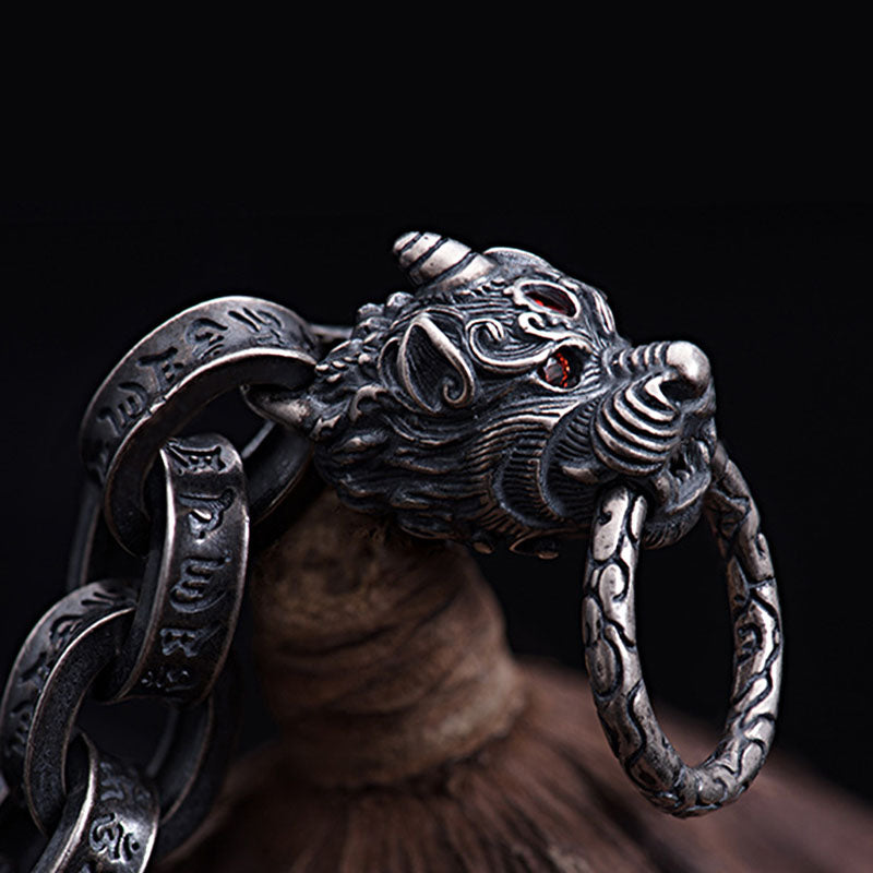 Buddha Stones 925 Srebro Sterlingowe Smok Kirin Om Mani Padme Hum Sukces Siła Bransoletka Bangle