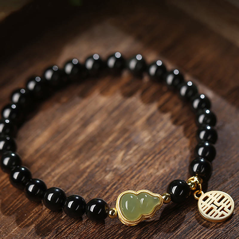 Naturalna czarna obsydianowa bransoletka z jadeitu Hetian Gourd Double Happiness Strength