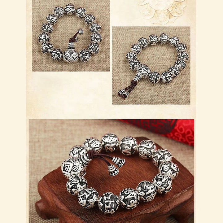 Buddha Stones Tybetańskie Om Mani Padme Hum Rzeźbione Koraliki Amulet Bransoletka
