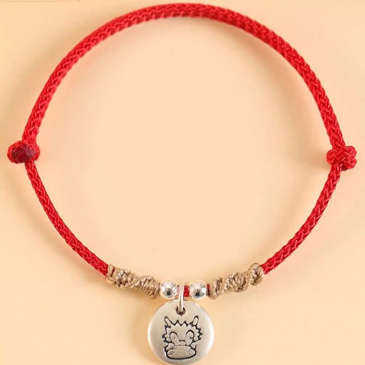 Buddha Stones Ręcznie robione 999 Srebro Sterling Rok Smoka Uroczy Chiński Zodiak Szczęście Pleciona Bransoletka