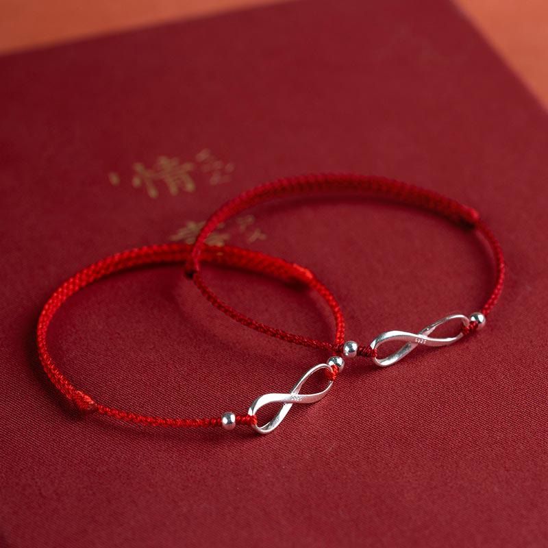 Buddha Stones 925 Srebro Sterlingowe Endless Knot Protection Luck Bransoletka z czerwonego sznurka Anklet