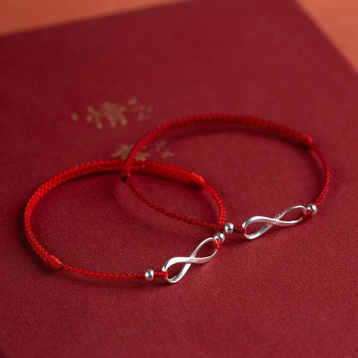 Buddha Stones 925 Srebro Sterlingowe Endless Knot Protection Luck Bransoletka z czerwonego sznurka Anklet